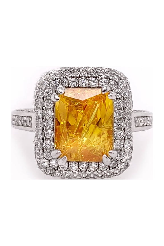 5 CT Radiant Cut Fancy Yellow Engagement Ring for Women Rhodium Plated .925 Silver Glitz Design
