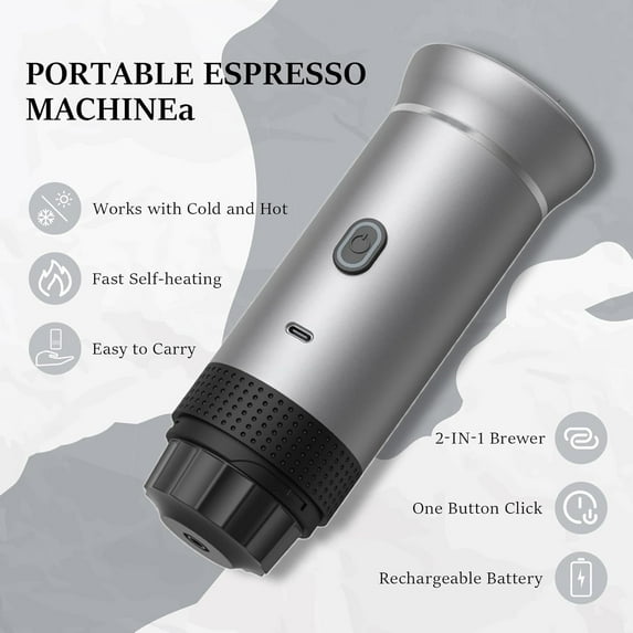 5-CUP Portable Coffee Maker Espresso Machine, Travel Camping Coffee Makers, Mini Battery Portable Espresso Self-Heating Car Coffee Maker With Ground Coffee & NS Capsule