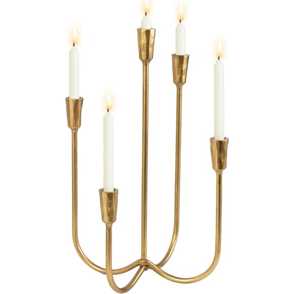5-Candle Candelabra Antique Brass Candle Holder 17.5 Inch Tall | 5 Arms Cast Iron Candlestick Stand for Taper Candles, Centerpiece for , Wedding, Mantel & Dining Room, Finish