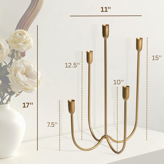 5-Candle Iron Candelabra, 17 Inch Antique Brass Gold Candle Holder, Hand-Forged Cast Gold Candle Holder for Wedding, Event, Christmas & Dining, Table Centerpiece Dcor$$Home Decor, Kitchen, & Other