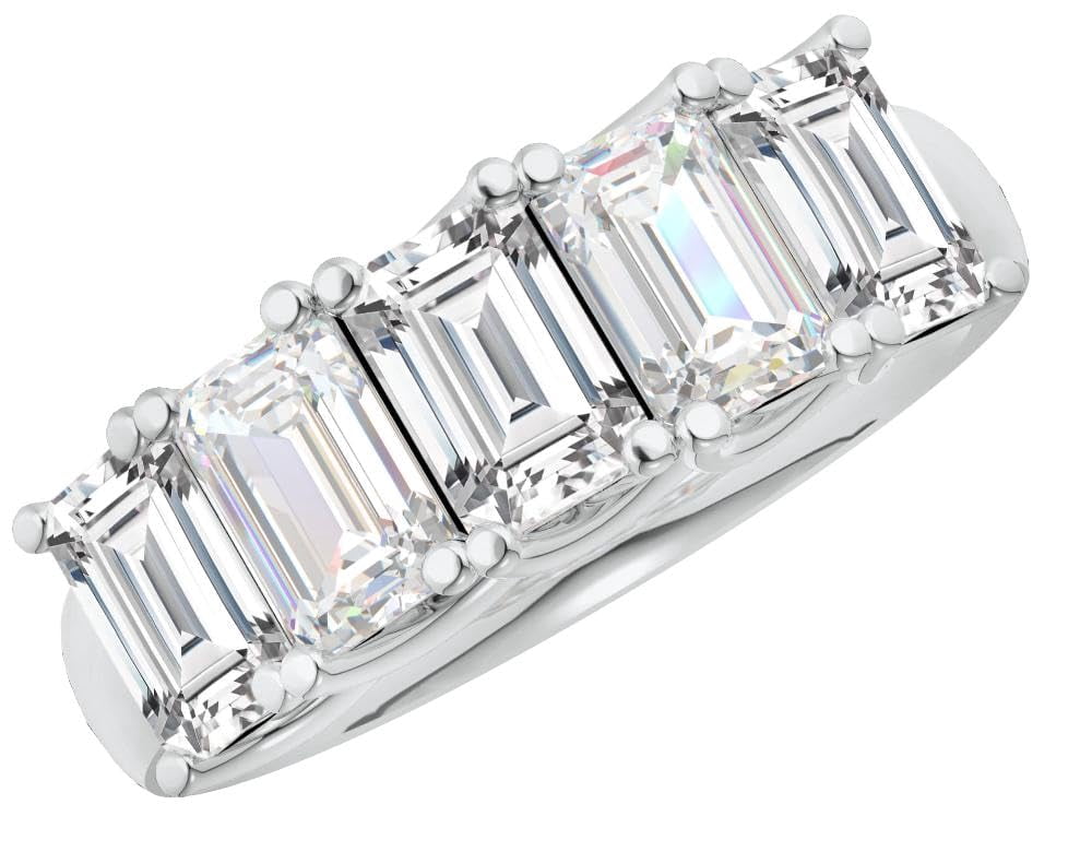 5 Carat 14K Rose Gold LAB GROWN Emerald Cut 5 Stone Ring Diamond ...