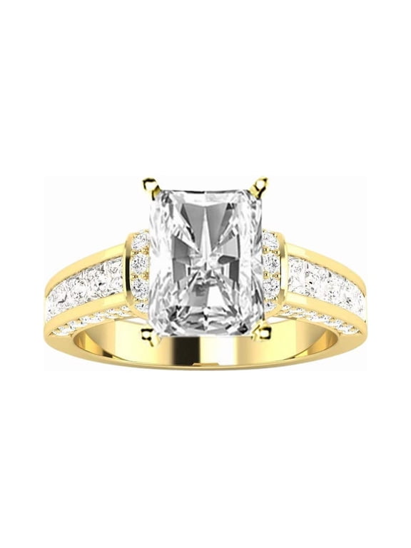 5 Carat 14K Yellow Gold LAB GROWN Diamond Contemporary Channel Set Princess And Pave Round Cut Radiant Cut Diamond Engagement Ring (E-F Color VS1-VS2 Clarity) Size: 4