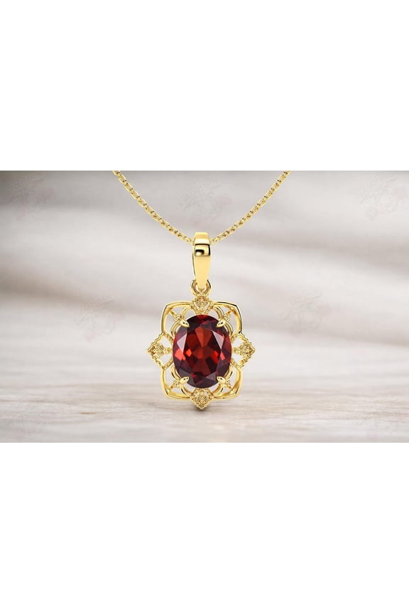5 Carat 925 Sterling Silver Oval Cut Red Garnet Pendant Necklace for Women, January Birthstone Jewelry