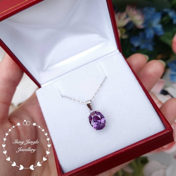 5 Carat Alexandrite Necklace Oval Cut Pendant, June Birthstone Jewelry, Color-Changing Gemstone Necklace Gift for Her Women