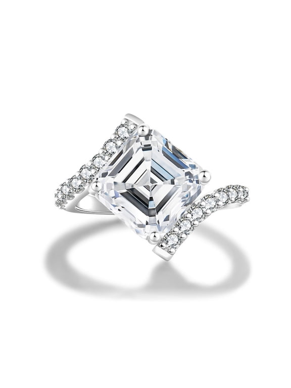 5 Carat Asscher Cut Moissanite Ring D Color VVS1 Clarity Women Diamond Ring 925 Sterling Silver Engagement Rings Size 5-10