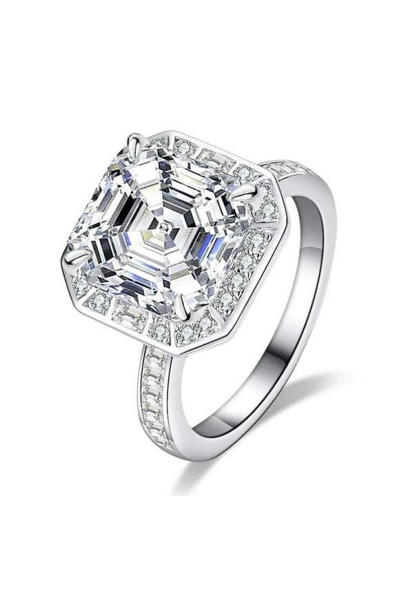 5 Carat Asscher Cut Moissanite Ring for Women D Color VVS1 Clarity Big Diamond Ring S925 Sterling Silver Wedding Engagement Rings Promise Anniversary Rings for Her