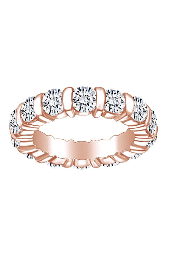 5 Carat (Ctw) Round Cut White Natural Diamond Bar Set Eternity Wedding Band Ring In 14k Solid Rose Gold Ring Size-9