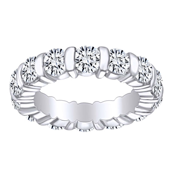 AFFY 5 Carat (Ctw) Round Cut White Natural Diamond Bar Set Eternity Wedding Band Ring In 14k Solid White Gold Ring Size-6