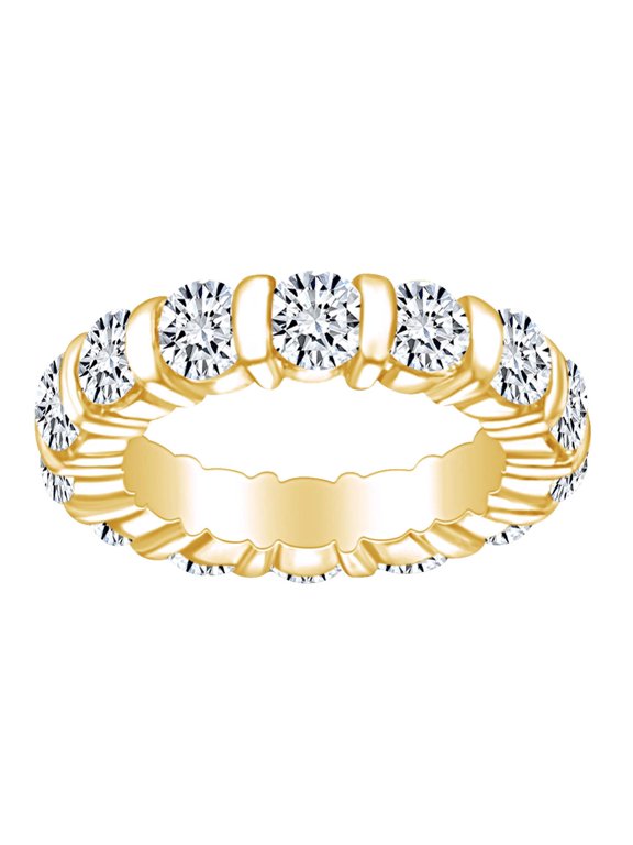 5 Carat (Ctw) Round Cut White Natural Diamond Bar Set Eternity Wedding Band Ring In 14k Solid Yellow Gold Ring Size-5