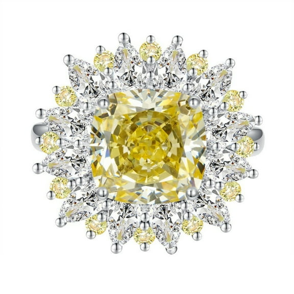 5 Carat Cushion Cut Engagement Rings for Women Cocktail Rings CZ Simulated Yellow Diamond Ring S925 Sterling Silver Rings Pink Gemstone Rings