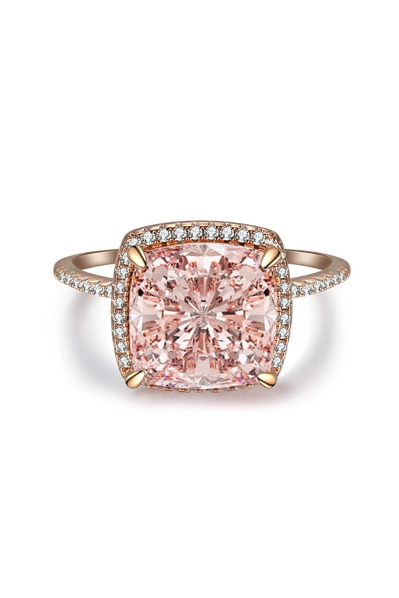 5 Carat Cushion Cut Pink Rings 925 Sterling Silver Crushed Ice Wedding Engagement Ring Stunning Rose Gold Statement Cocktail Ring Size 5-9