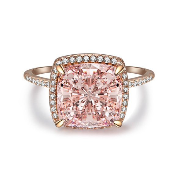 5 Carat Cushion Cut Pink Rings 925 Sterling Silver Crushed Ice Wedding Engagement Ring Stunning Rose Gold Statement Cocktail Ring Size 5-9