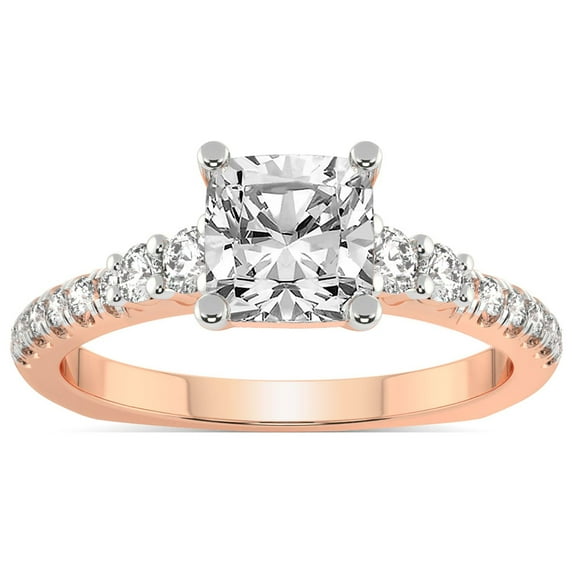 IGI Certified 5 Carat Cushion Shape Lab Grown Diamond Engagement Ring | 14K Rose Gold |Geneva Side Stone Diamond Ring | FG-VS Quality Friendly Diamonds