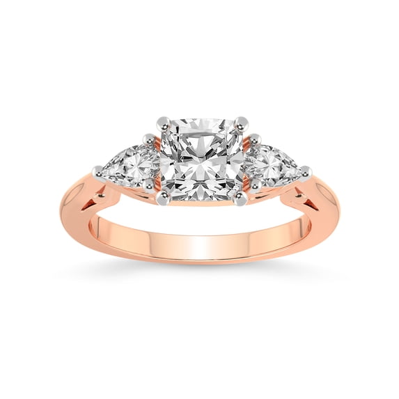 5 Carat IGI Certified Cushion Shape Lab Grown Diamond Engagement Ring | 14K Rose Gold | Leona Three stone Pear Shape side Diamond Ring | FG-VS1-VS2 Quality Friendly Diamonds