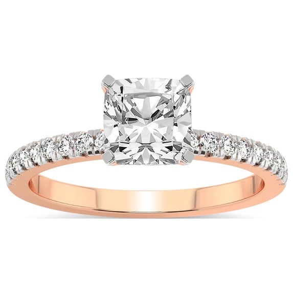 5 Carat IGI Certified Cushion Shape Lab Grown Diamond Engagement Ring | 14K Rose Gold | Venetia Half Eternity Diamond Ring | FG-VS1-VS2 Quality Friendly Diamonds