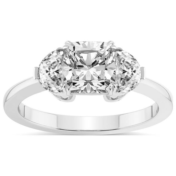 5 Carat IGI Certified Cushion Shape Lab Grown Diamond Engagement Ring | 14K White Gold |Antonia Three Stone Half Moonset Diamond Ring | FG-VS1-VS2 Quality Friendly Diamonds