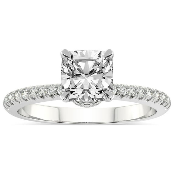 5 Carat IGI Certified Cushion Shape Lab Grown Diamond Engagement Ring | 14K White Gold | Etienne Secret Halo Diamond Ring | FG-VS1-VS2 Quality Friendly Diamonds