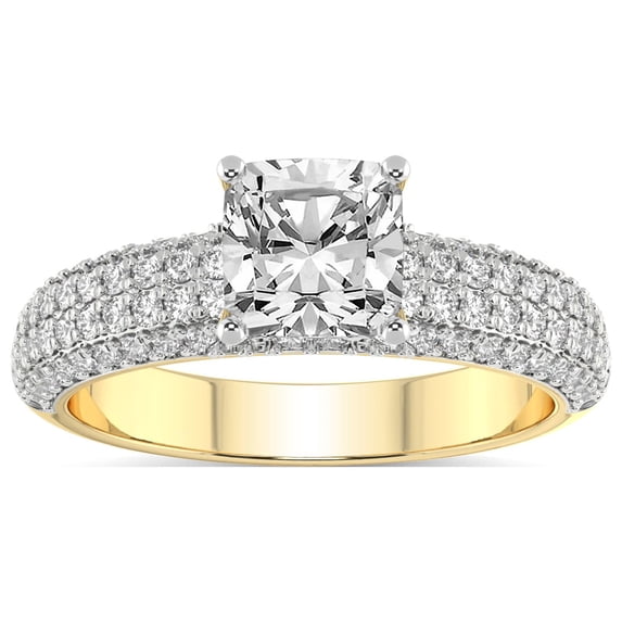 5 Carat IGI Certified Cushion Shape Lab Grown Diamond Engagement Ring | 14K Yellow Gold | Amira Luxe Secret Double Halo Diamond Ring | FG-VS1-VS2 Quality Friendly Diamonds