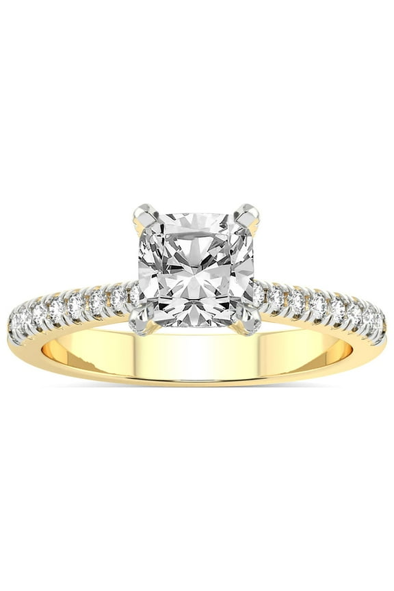 5 Carat IGI Certified Cushion Shape Lab Grown Diamond Engagement Ring | 14K Yellow Gold |Amy Tapered Eternity Diamond Ring | FG-VS1-VS2 Quality Friendly Diamonds
