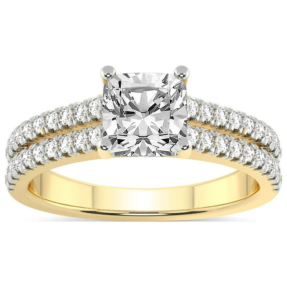 5 Carat IGI Certified Cushion Shape Lab Grown Diamond Engagement Ring | 14K Yellow Gold |Tosca Secret Halo Double Band Diamond Ring | FG-VS1-VS2 Quality Friendly Diamonds