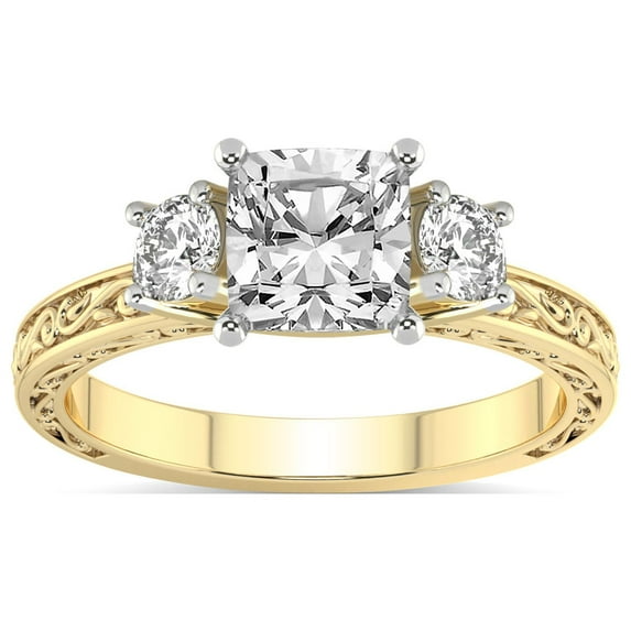 IGI Certified 5 Carat Cushion Shape Lab Grown Diamond Engagement Ring | 14K White Gold | Valencia Three Stone Vintage Diamond Ring | FG-VS1-VS2 Quality Friendly Diamonds