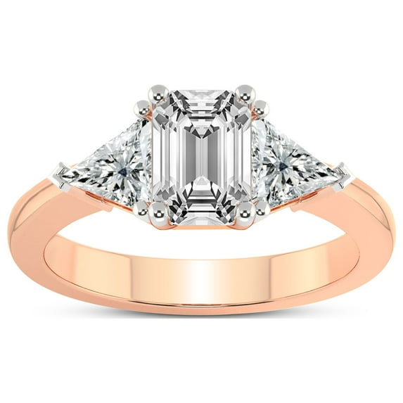 5 Carat IGI Certified Emerald Shape Lab Grown Diamond Engagement Ring | 14K Rose Gold |Caroline Three Stone Side Trillion Diamond Ring | FG-VS1-VS2 Quality Friendly Diamonds