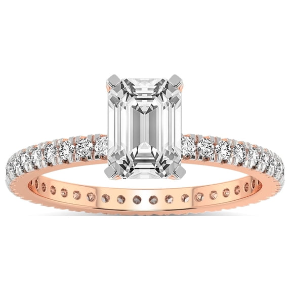 5 Carat IGI Certified Emerald Shape Lab Grown Diamond Engagement Ring | 14K Rose Gold | Claire Full Eternity Diamond Ring | FG-VS1-VS2 Quality Friendly Diamonds