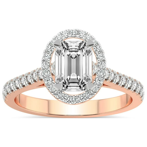IGI Certified 5 Carat Emerald Shape Lab Grown Diamond Engagement Ring | 14K Rose Gold |Glowing Globe Halo Diamond Ring | FG-VS1-VS2 Quality Friendly Diamonds