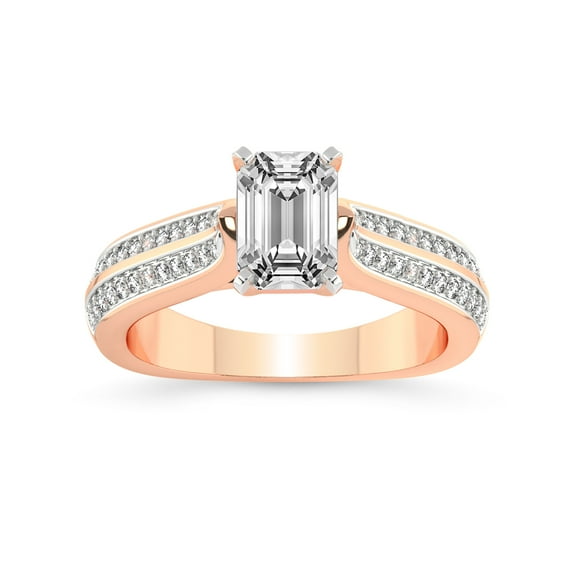 5 Carat IGI Certified Emerald Shape Lab Grown Diamond Engagement Ring | 14K Rose Gold | Sandra Side Stone Diamond Ring | FG-VS1-VS2 Quality Friendly Diamonds