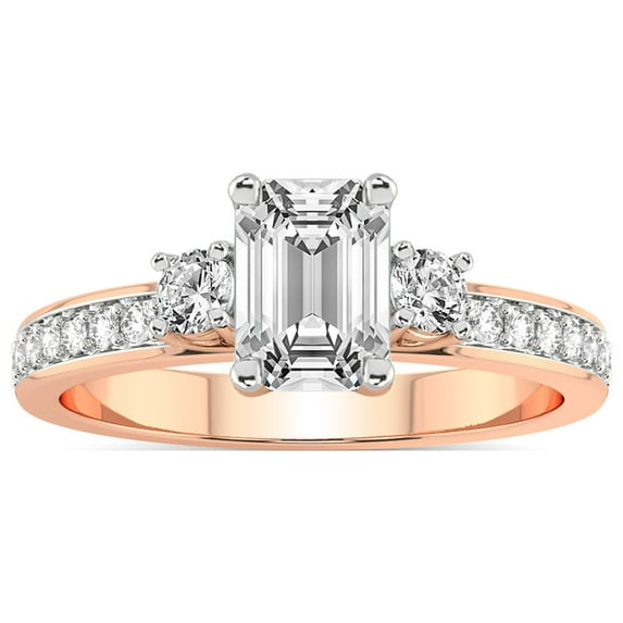 5 Carat IGI Certified Emerald Shape Lab Grown Diamond Engagement Ring | 14K Rose Gold |Trilogy Three Stone Diamond Ring | FG-VS1-VS2 Quality Friendly Diamonds