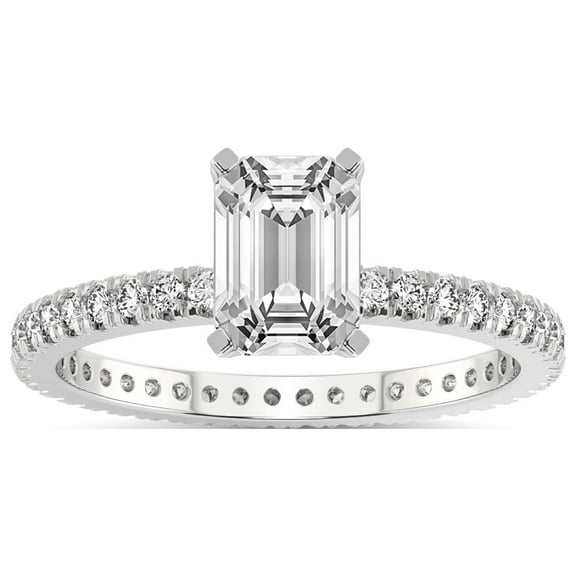 5 Carat IGI Certified Emerald Shape Lab Grown Diamond Engagement Ring | 14K White Gold | Claire Full Eternity Diamond Ring | FG-VS1-VS2 Quality Friendly Diamonds