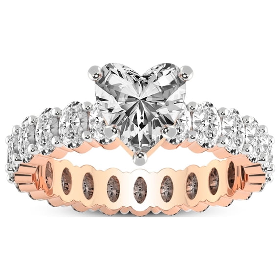 5 Carat IGI Certified Heart Shape Lab Grown Diamond Engagement Ring | 14K Rose Gold |Celeste Side Oval Diamond Eternity Diamond Ring | FG-VS1-VS2 Quality Friendly Diamonds