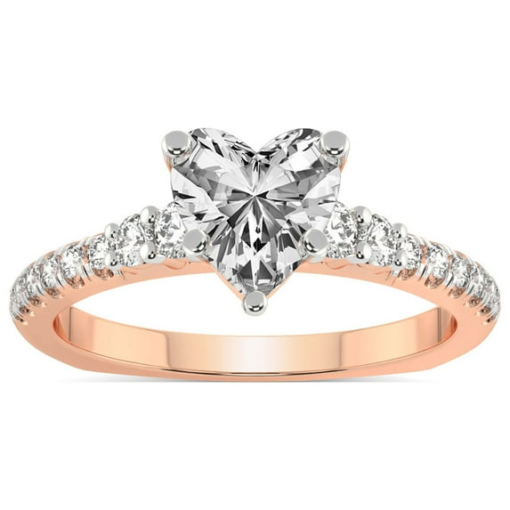 IGI Certified 5 Carat Heart Shape Lab Grown Diamond Engagement Ring | 14K Rose Gold |Geneva Side Stone Diamond Ring | FG-VS Quality Friendly Diamonds