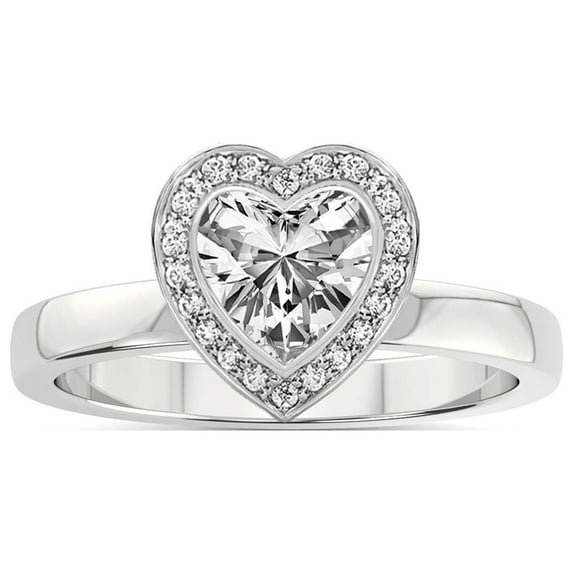 5 Carat IGI Certified Heart Shape Lab Grown Diamond Engagement Ring | 14K White Gold |Upturned Dome Bezel Halo Diamond Ring | FG-VS1-VS2 Quality Friendly Diamonds