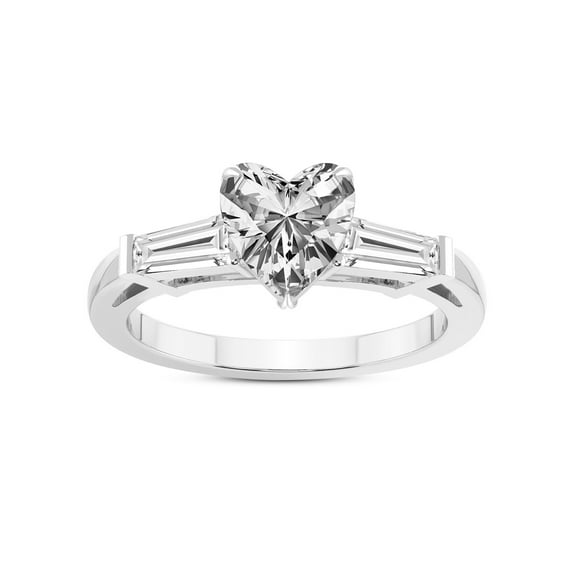 5 Carat IGI Certified Heart Shape Lab Grown Diamond Engagement Ring | 14K White Gold |adison Three Stone Side Baguette Diamond Ring | FG-VS1-VS2 Quality Friendly Diamonds