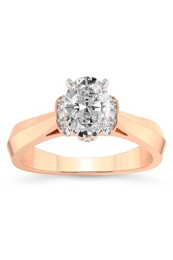 IGI Certified 5 Carat Oval Shape Lab Grown Diamond Engagement Ring | 14K Rose Gold | Delanie Side Cuff Lab Diamond Ring | FG-VS1-VS2 Quality Friendly Diamonds