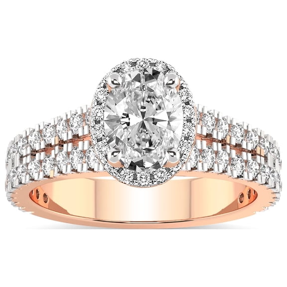 5 Carat IGI Certified Oval Shape Lab Grown Diamond Engagement Ring | 14K Rose Gold |Luna Split Shank Halo Diamond Ring | FG-VS1-VS2 Quality Friendly Diamonds