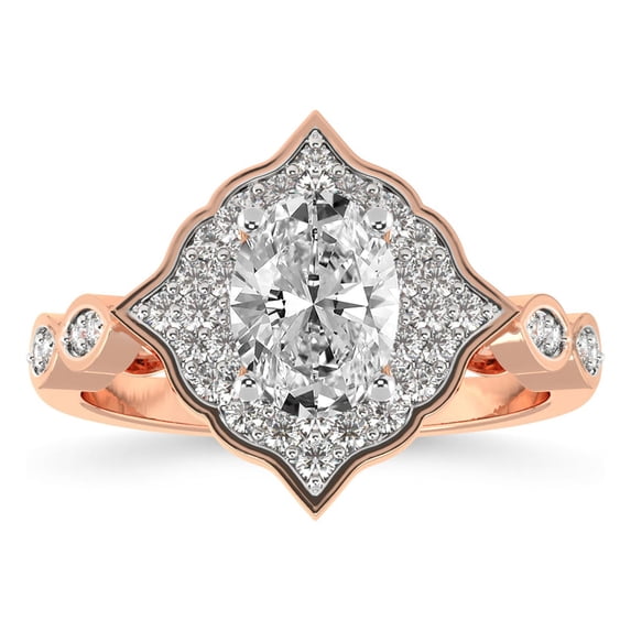 5 Carat IGI Certified Oval Shape Lab Grown Diamond Engagement Ring | 14K Rose Gold | Melody Vintage Halo Diamond Ring | FG-VS1-VS2 Quality Friendly Diamonds
