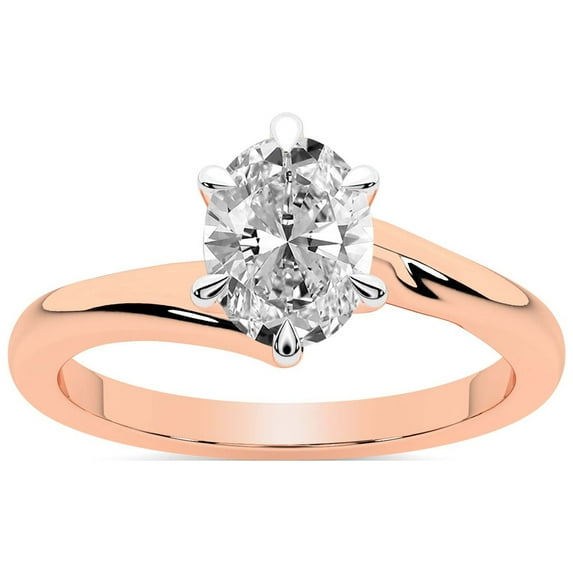 IGI Certified 5 Carat Oval Shape Lab Grown Diamond Engagement Ring | 14K Rose Gold | Seraphina Twist Prongs Solitaire Diamond Ring | FG-VS1-VS2 Quality Friendly Diamonds