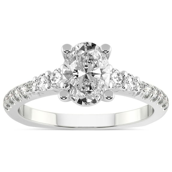 IGI Certified 5 Carat Oval Shape Lab Grown Diamond Engagement Ring | 14K White Gold |Geneva Side Stone Diamond Ring | FG-VS Quality Friendly Diamonds