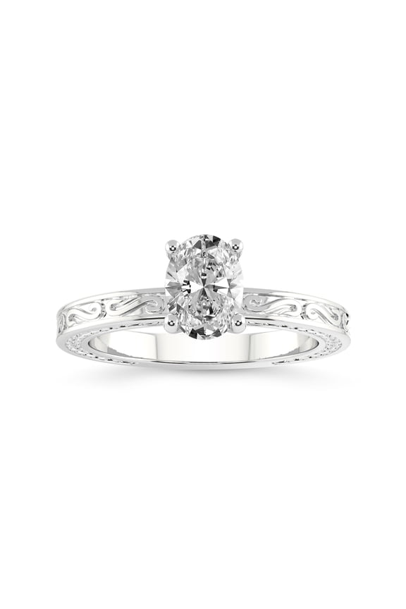IGI Certified 5 Carat Oval Shape Lab Grown Diamond Engagement Ring | 14K White Gold | Ivory Vintage Solitaire Diamond Ring | FG-VS Quality Friendly Diamonds