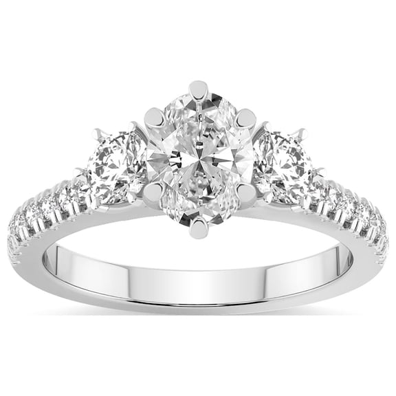 5 Carat IGI Certified Oval Shape Lab Grown Diamond Engagement Ring | 14K White Gold |Tiara Three Stone Diamond Ring | FG-VS1-VS2 Quality Friendly Diamonds