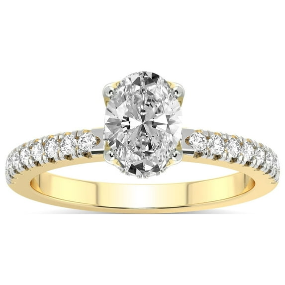 5 Carat IGI Certified Oval Shape Lab Grown Diamond Engagement Ring | 14K Yellow Gold |Galen Secret Halo Diamond Ring | FG-VS1-VS2 Quality Friendly Diamonds