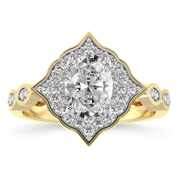 5 Carat IGI Certified Oval Shape Lab Grown Diamond Engagement Ring | 14K Yellow Gold | Melody Vintage Halo Diamond Ring | FG-VS1-VS2 Quality Friendly Diamonds