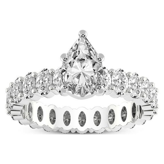 5 Carat IGI Certified Pear Shape Lab Grown Diamond Engagement Ring | 14K White Gold |Celeste Side Oval Diamond Eternity Diamond Ring | FG-VS1-VS2 Quality Friendly Diamonds