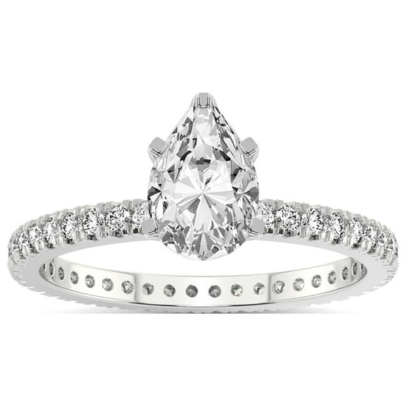 5 Carat IGI Certified Pear Shape Lab Grown Diamond Engagement Ring | 14K White Gold | Claire Full Eternity Diamond Ring | FG-VS1-VS2 Quality Friendly Diamonds