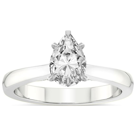 5 Carat IGI Certified Pear Shape Lab Grown Diamond Engagement Ring | 14K White Gold | Elsa Hidden Accents Solitaire Diamond Ring | FG-VS1-VS2 Quality Friendly Diamonds