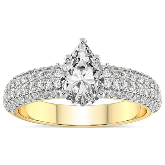 5 Carat IGI Certified Pear Shape Lab Grown Diamond Engagement Ring | 14K Yellow Gold | Amira Luxe Secret Double Halo Diamond Ring | FG-VS1-VS2 Quality Friendly Diamonds
