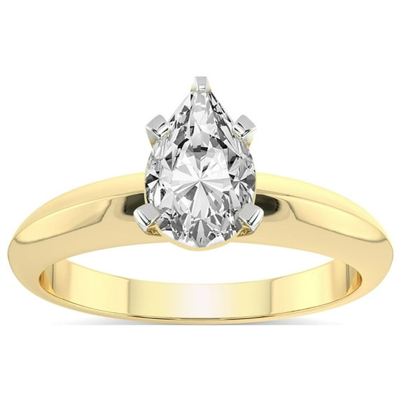 5 Carat IGI Certified Pear Shape Lab Grown Diamond Engagement Ring | 14K Yellow Gold |Eloise Solitaire Knife Edge Diamond Ring | FG-VS1-VS2 Quality Friendly Diamonds