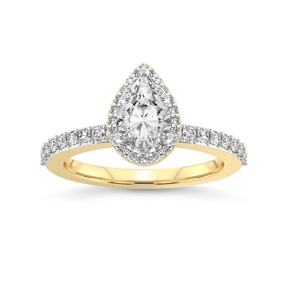 5 Carat IGI Certified Pear Shape Lab Grown Diamond Engagement Ring | 14K Yellow Gold | Lumina Halo Eternity Diamond Ring | FG-VS1-VS2 Quality Friendly Diamonds